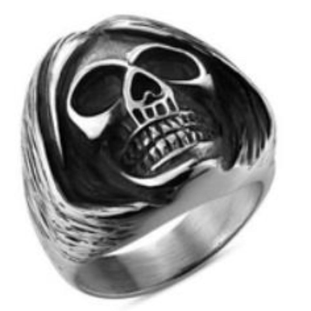 R139 Stainless Steel Sleepy Head Skull Biker Ring Rings Renegade Classics