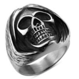 R139 Stainless Steel Sleepy Head Skull Biker Ring Rings Renegade Classics