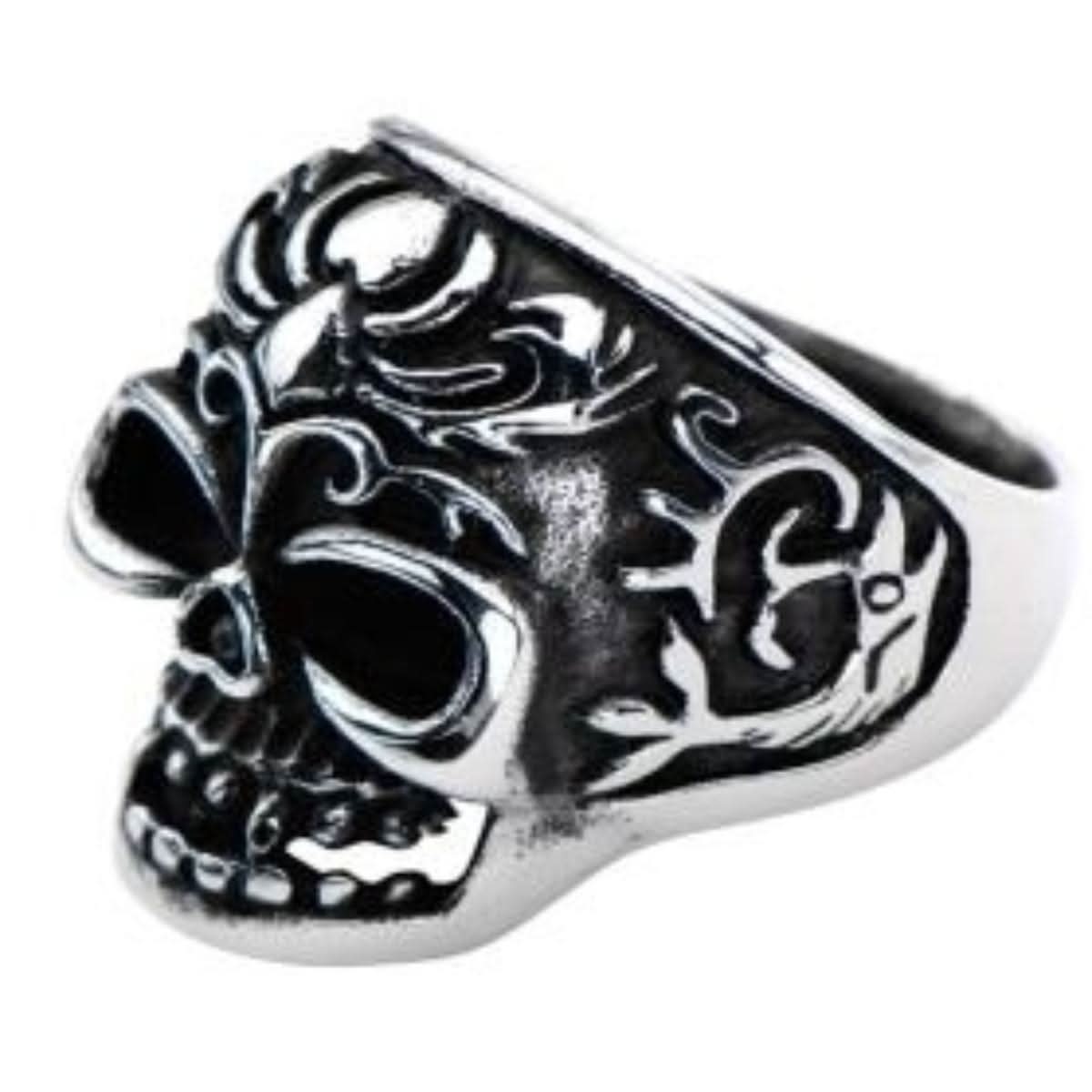 R145 Stainless Steel Fish Tail Skull Biker Ring Rings Renegade Classics