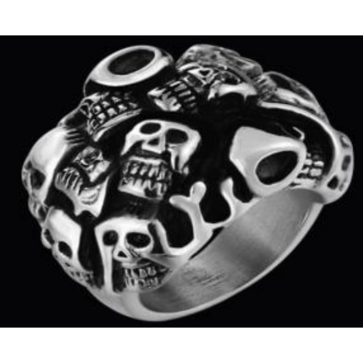 R146 Stainless Steel Many Faces Skull Biker Ring Rings Renegade Classics