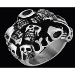 R146 Stainless Steel Many Faces Skull Biker Ring Rings Renegade Classics