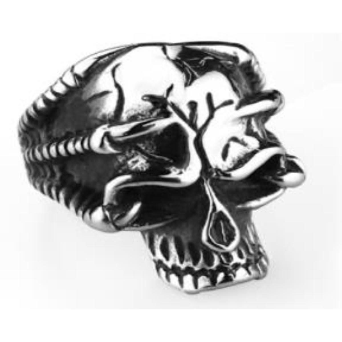 R149 Stainless Steel Broken Skull Face Skull Biker Ring Rings Renegade Classics
