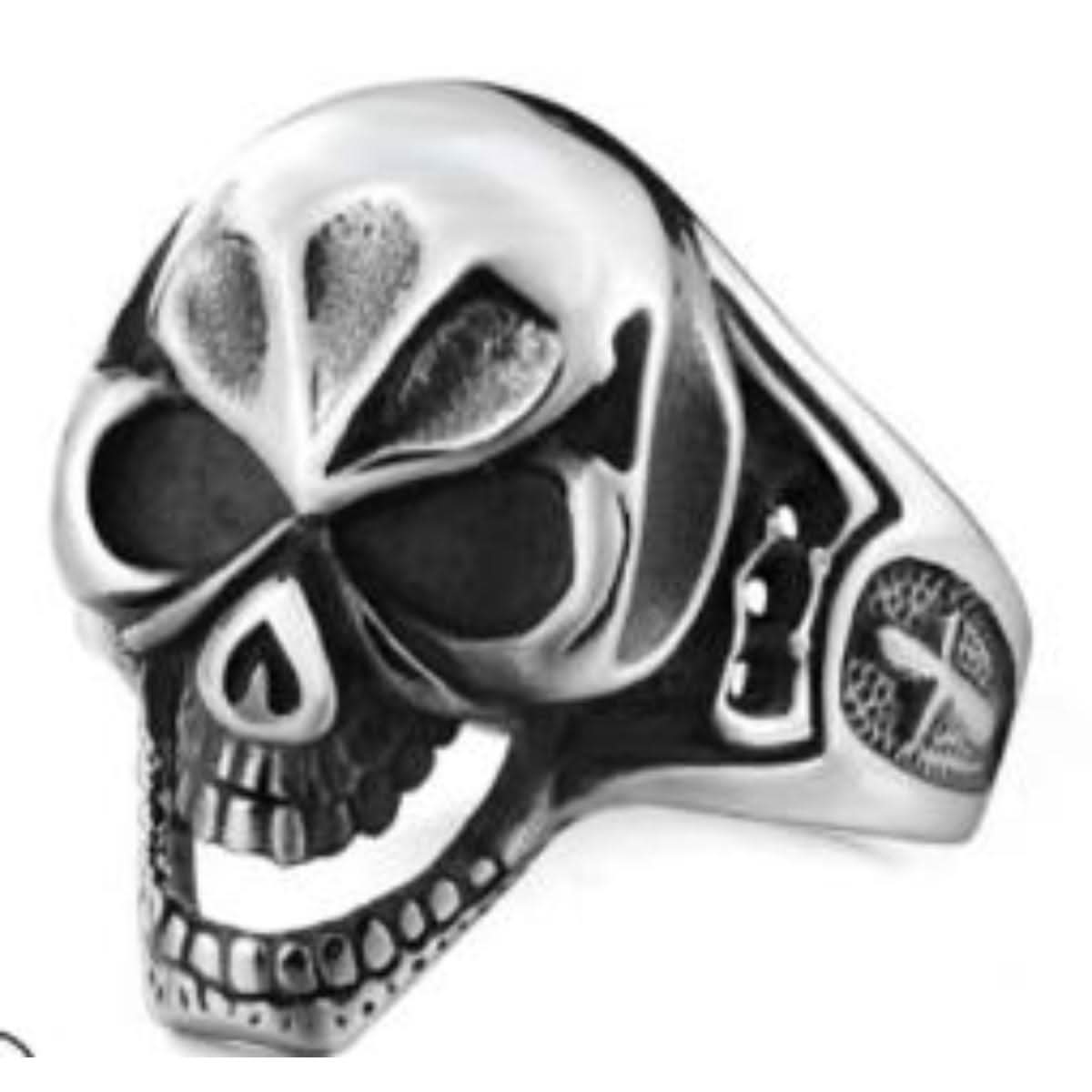 R156 Stainless Steel Evil Face Skull Biker Ring Rings Renegade Classics
