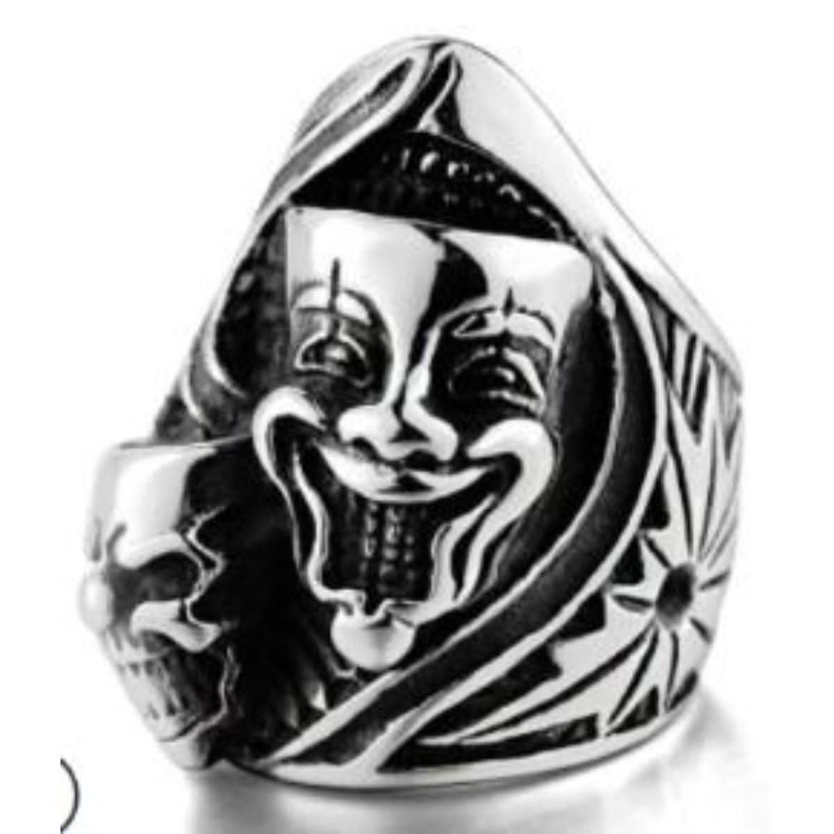 R158 Stainless Steel Joker Face Skull Biker Ring Rings Renegade Classics