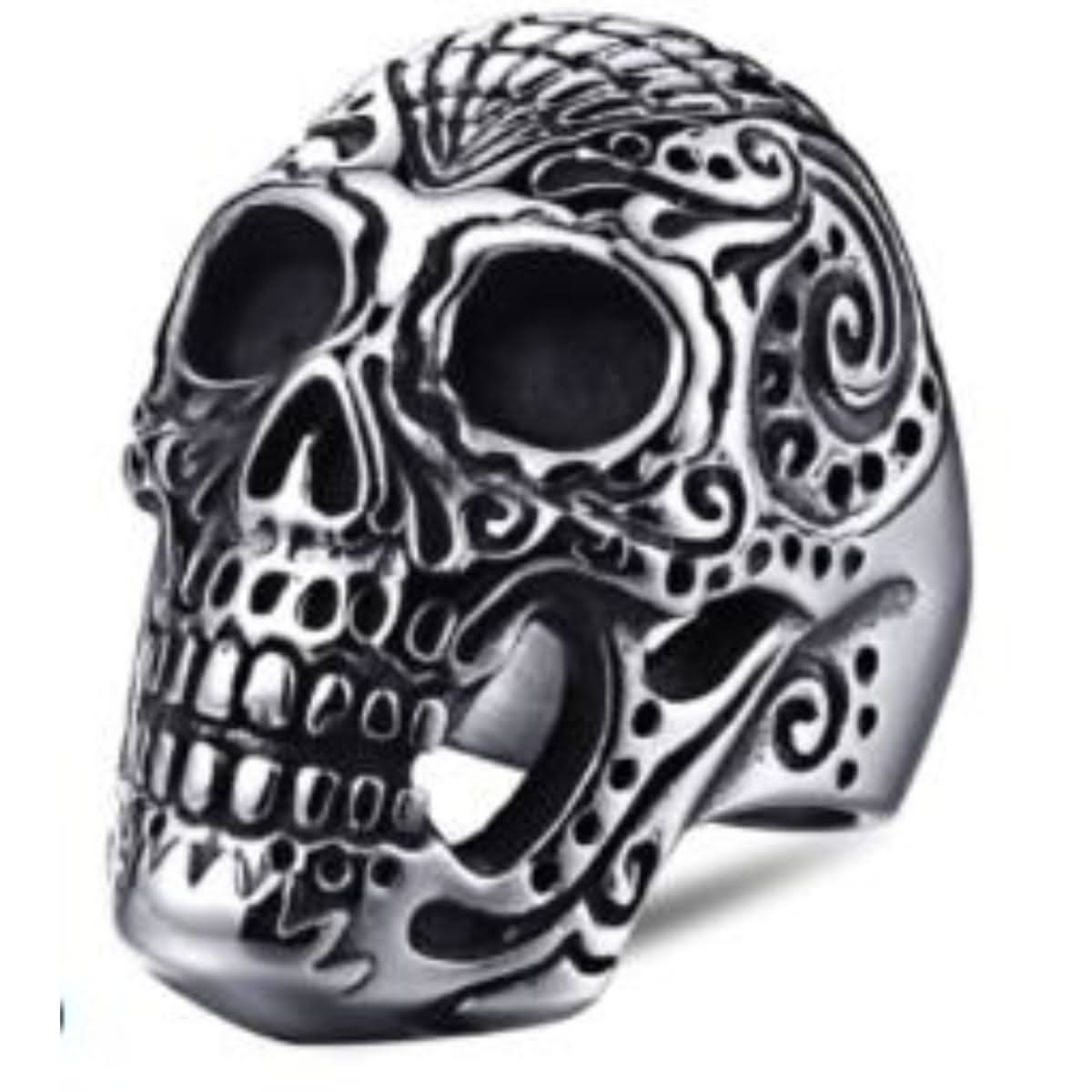 R160 Stainless Steel Large Sugar Cane Skull Biker Ring Rings Renegade Classics