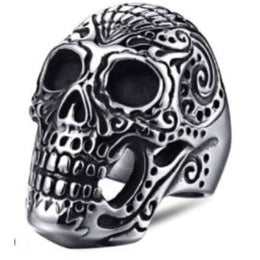 R160 Stainless Steel Large Sugar Cane Skull Biker Ring Rings Renegade Classics