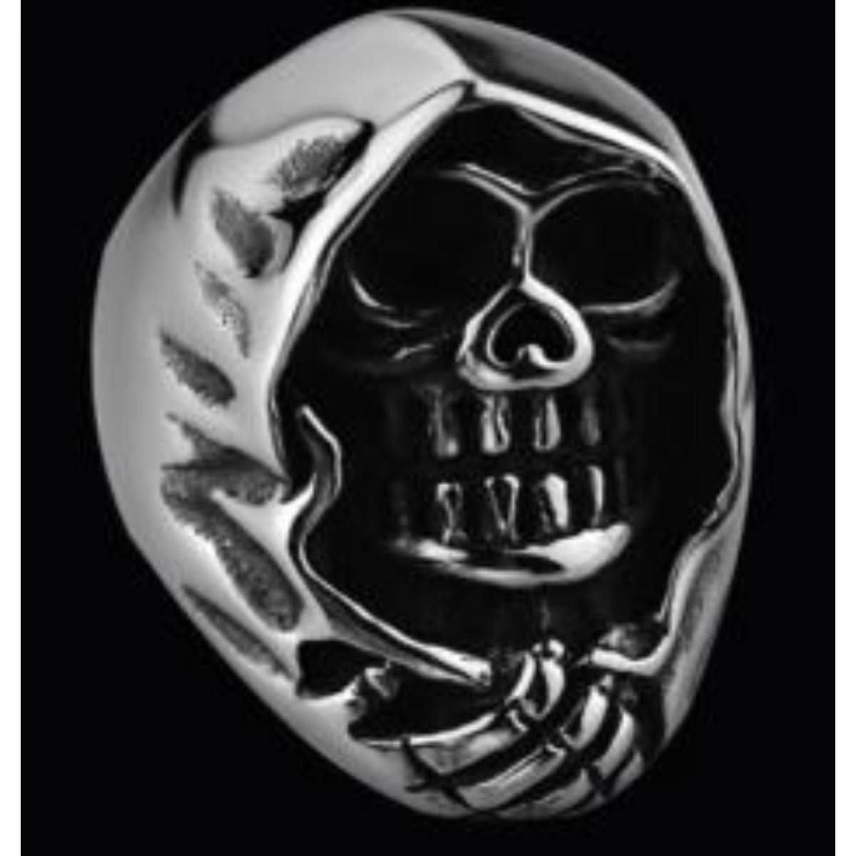 R172 Stainless Steel Grim Skull Biker Ring Rings Renegade Classics