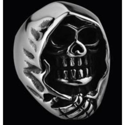 R172 Stainless Steel Grim Skull Biker Ring Rings Renegade Classics