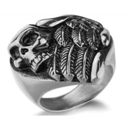 R196 Stainless Steel Feather Wings Skull Biker Ring Rings Renegade Classics