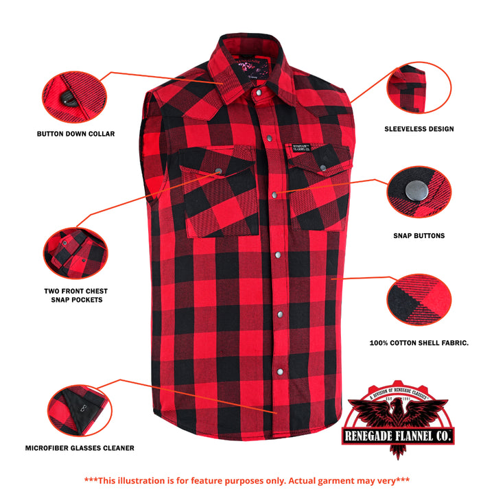 Red Rider Men's Sleeveless Red and Black Flannel Shirt