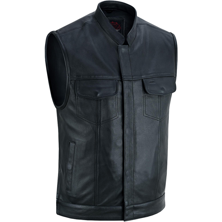 Highway Jack Men's Black Leather Motorcycle Vest