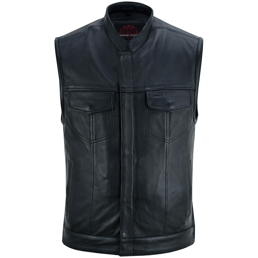 Highway Jack Men's Black Leather Motorcycle Vest Men's Leather Vests Renegade Classics
