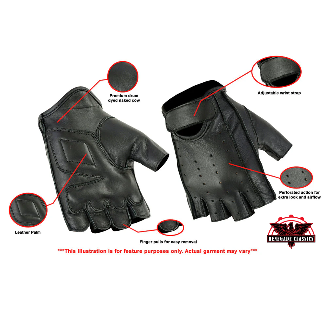 RevMaster Men's  leather Fingerless gloves