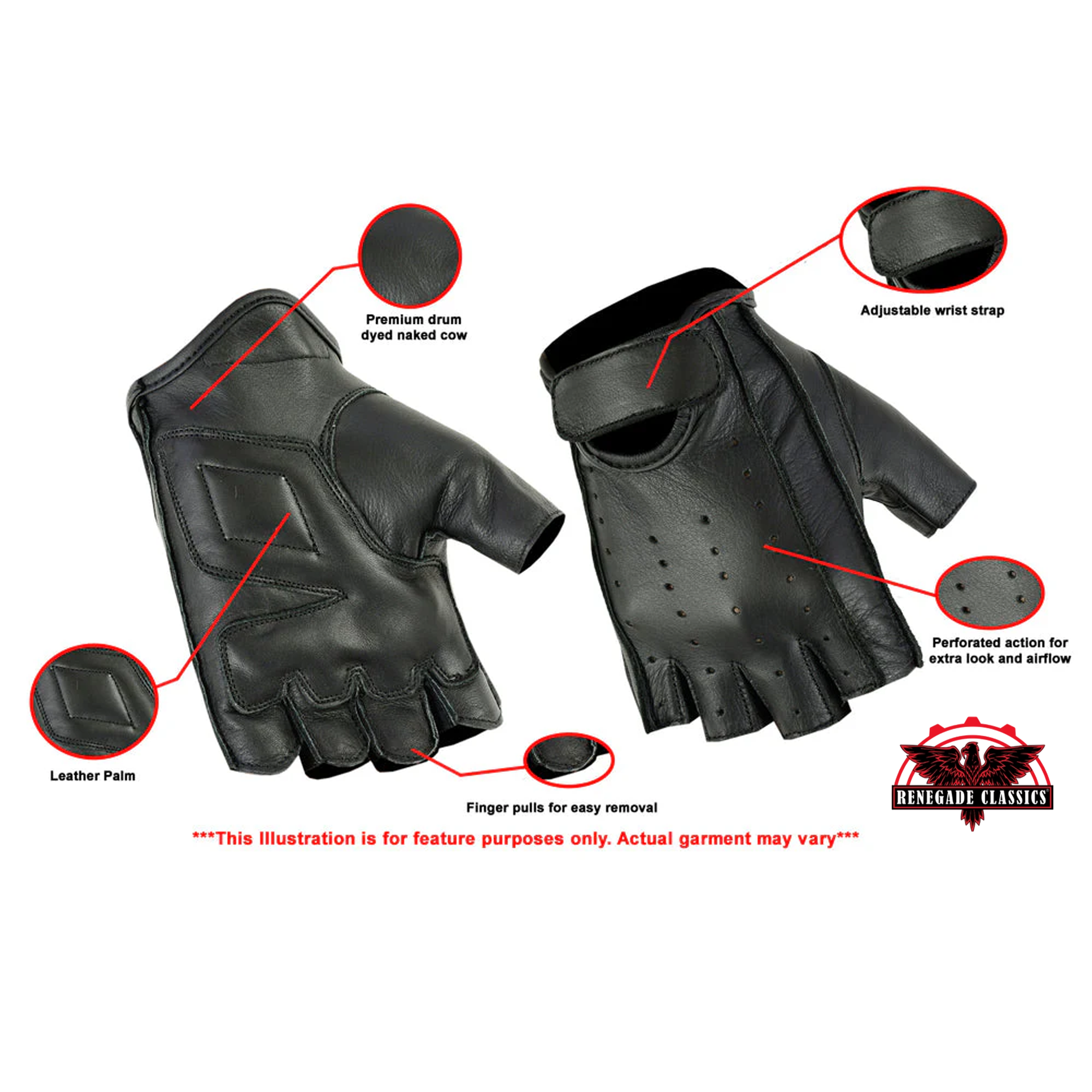 RevMaster Men's  leather Fingerless gloves