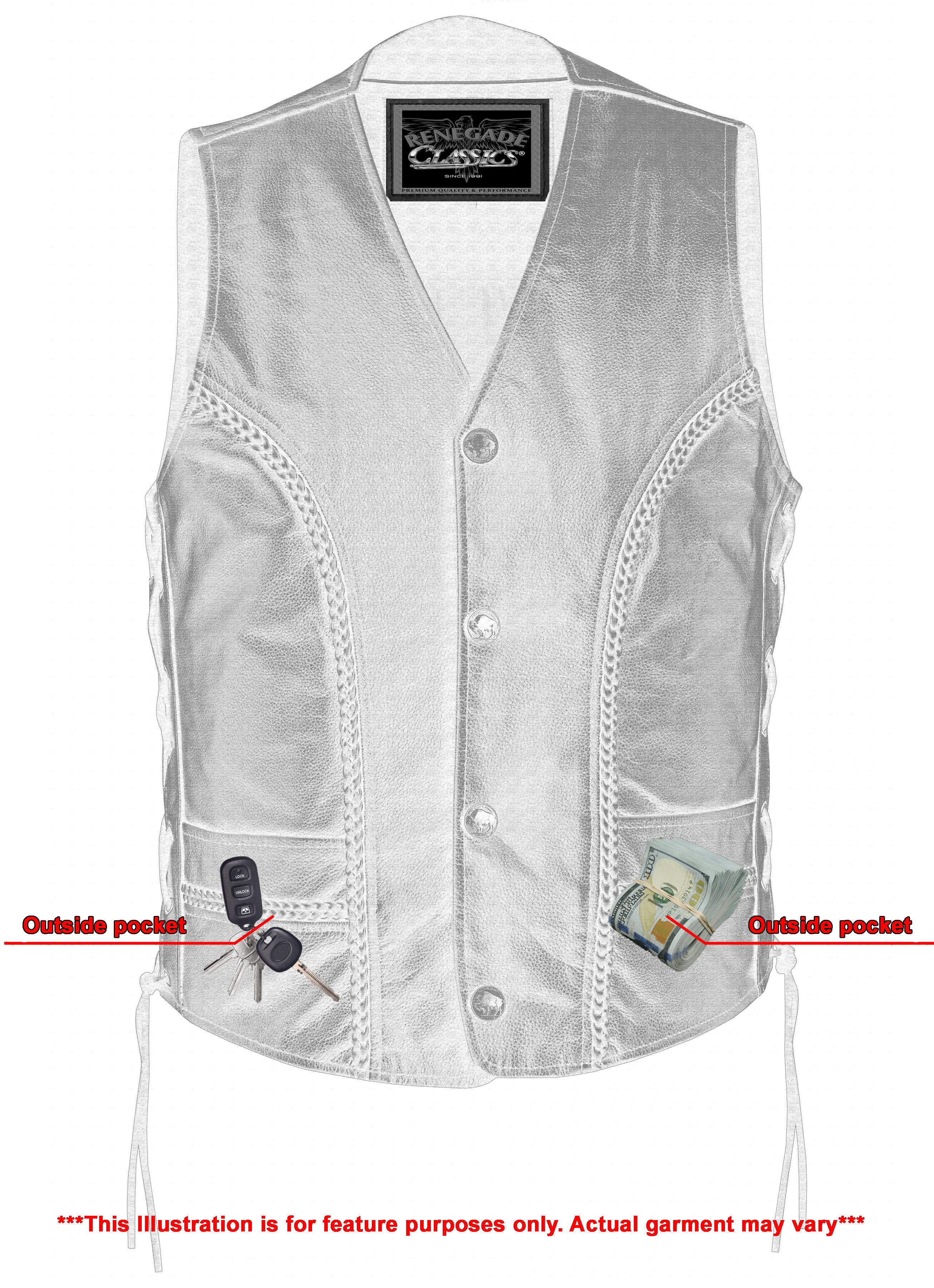 Charlie Men's Black Leather Motorcycle Vest Men's Leather Vests Renegade Classics