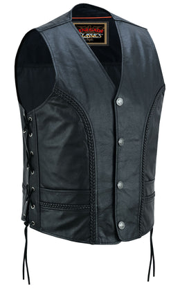 Charlie Men's Black Leather Motorcycle Vest Men's Leather Vests Renegade Classics