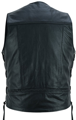 Rustler Men's Black  Leather Motorcycle Vest