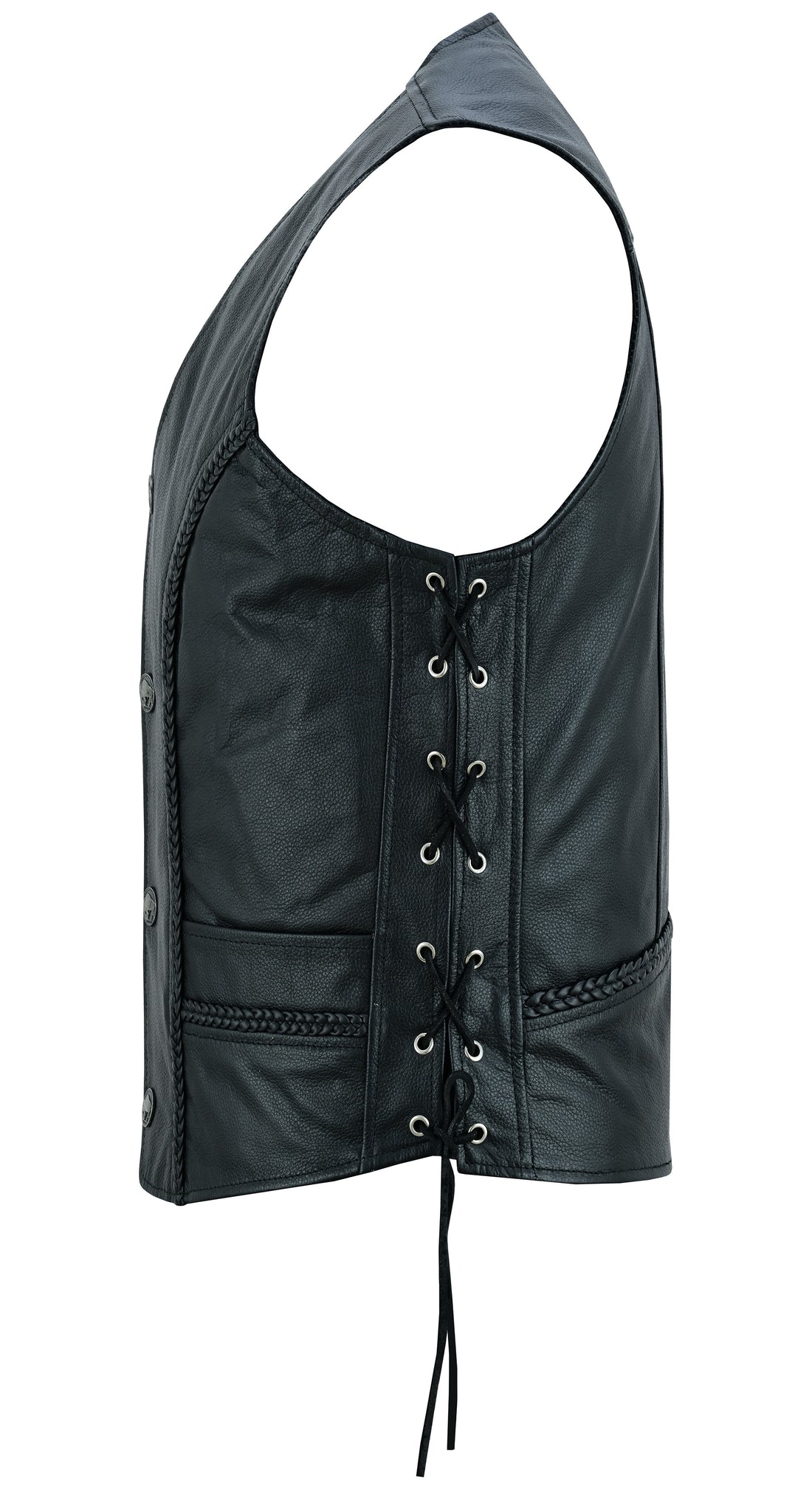 Charlie Men's Black Braided Leather Motorcycle Vest