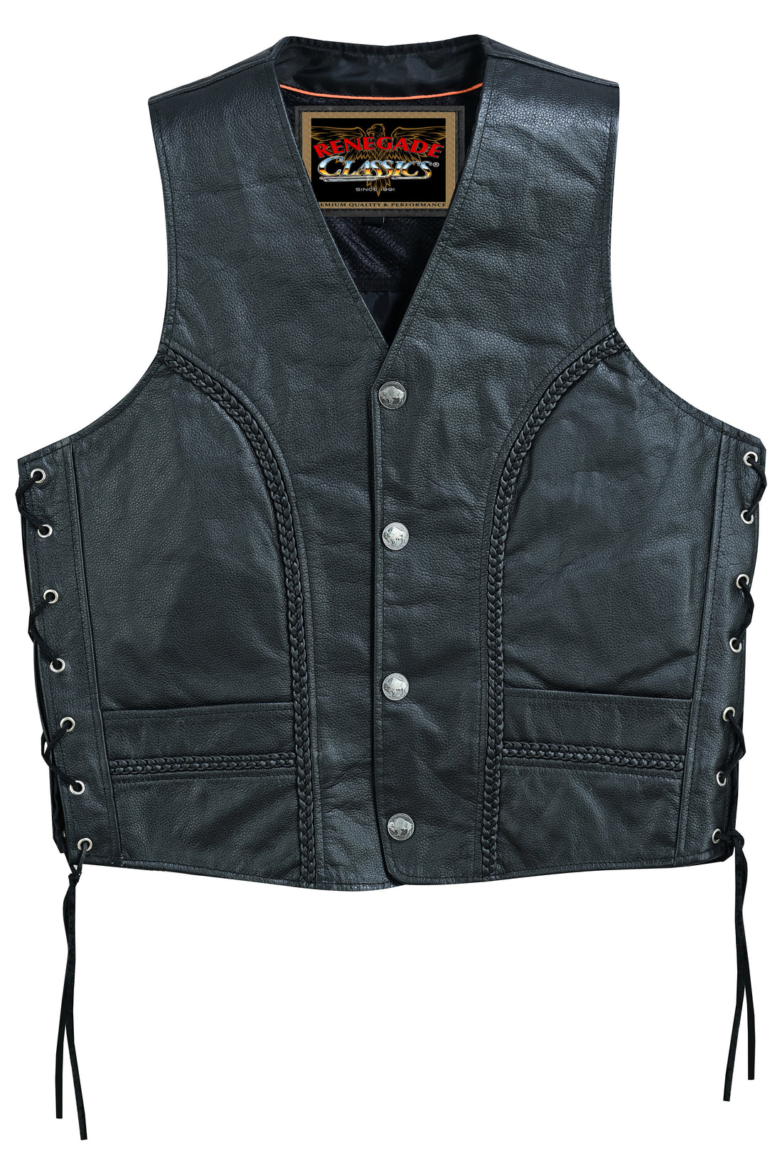 Charlie Men's Black Braided Leather Motorcycle Vest