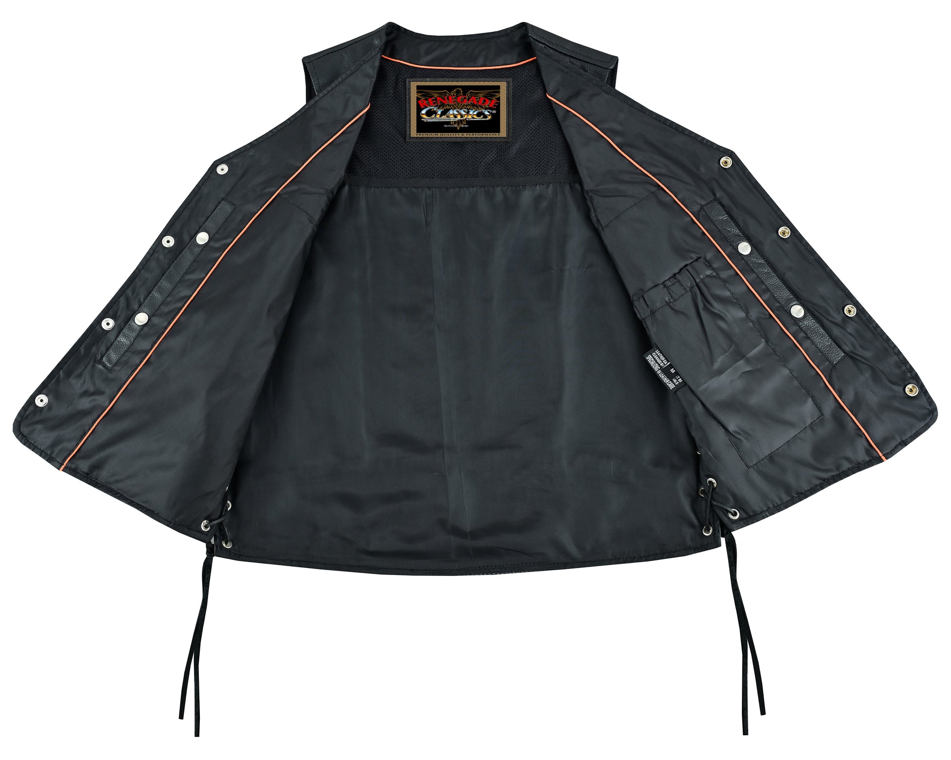 Charlie Men's Black Leather Motorcycle Vest Men's Leather Vests Renegade Classics