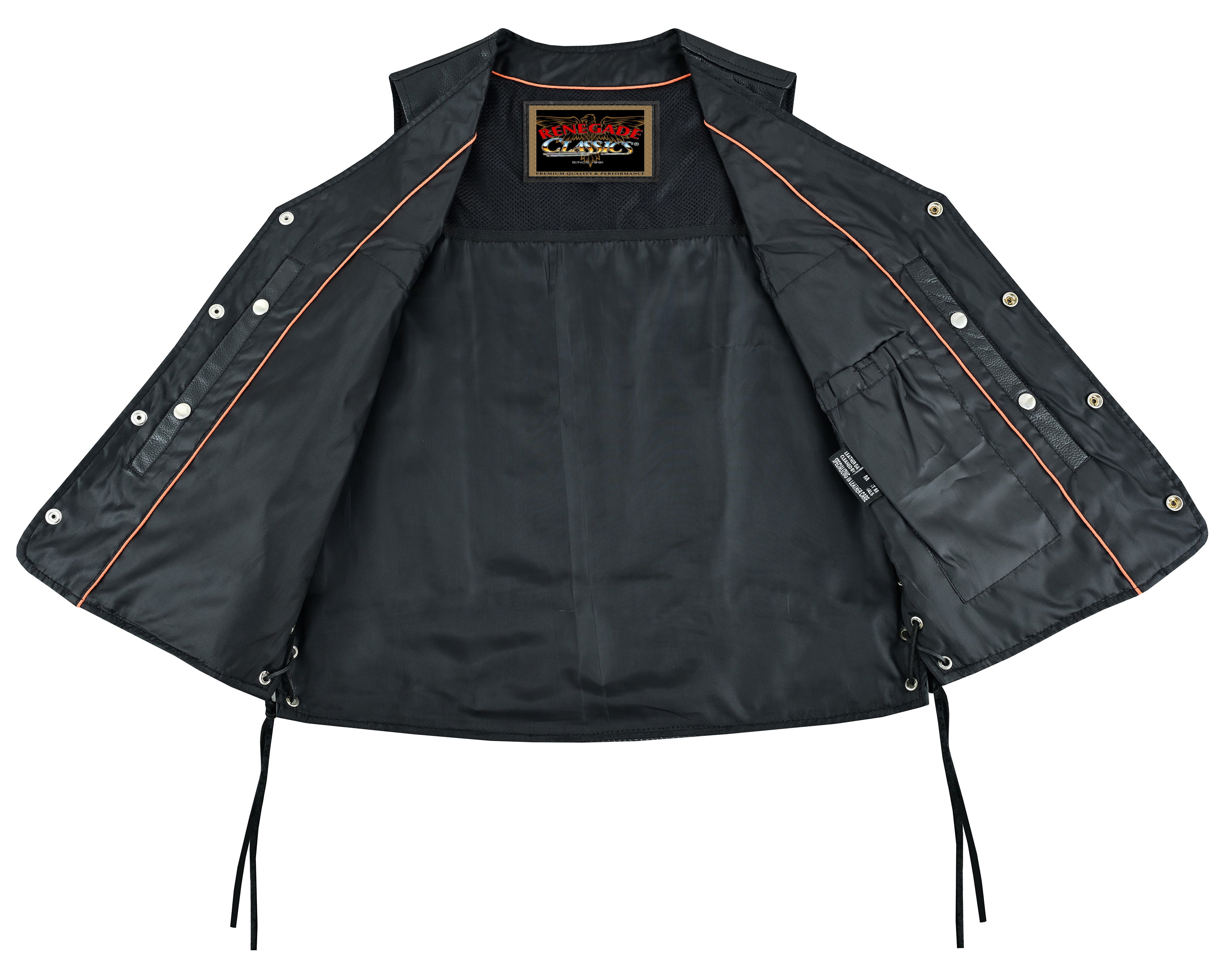 Charlie Men's Black Leather Motorcycle Vest Men's Leather Vests Renegade Classics