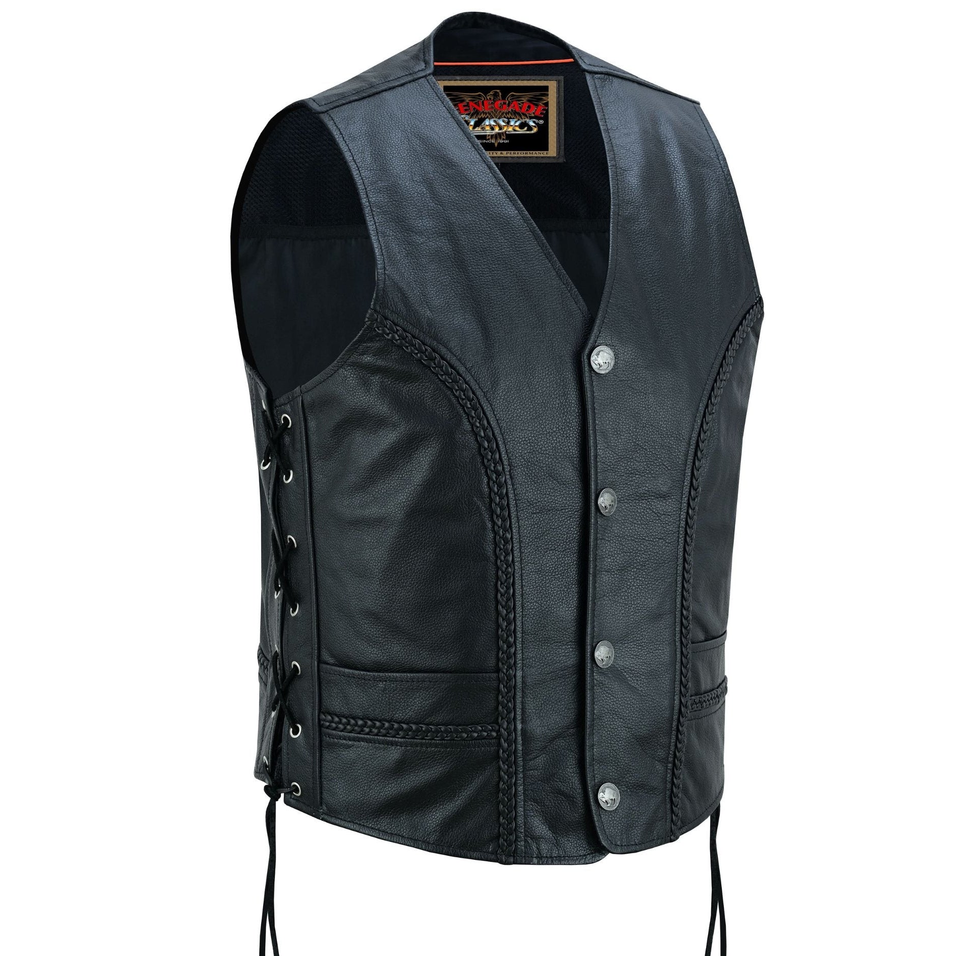 Rustler Men's Black  Leather Motorcycle Vest