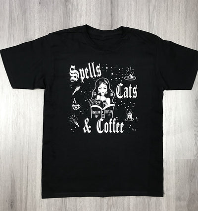 Spells Cats & Coffee Boyfriend SS Tee- Black