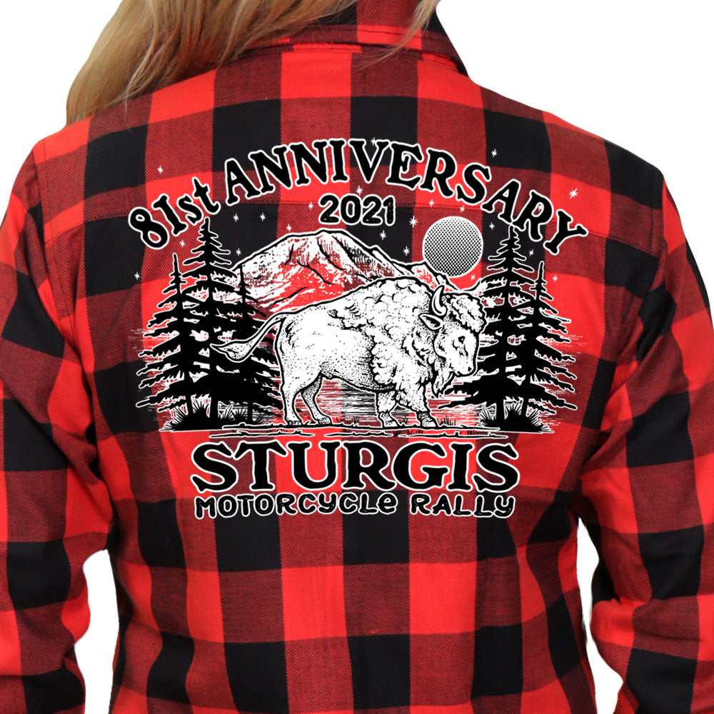 Sturgis Motorcycle Rally 2021 Camp Ladies Red Flannel Shirt