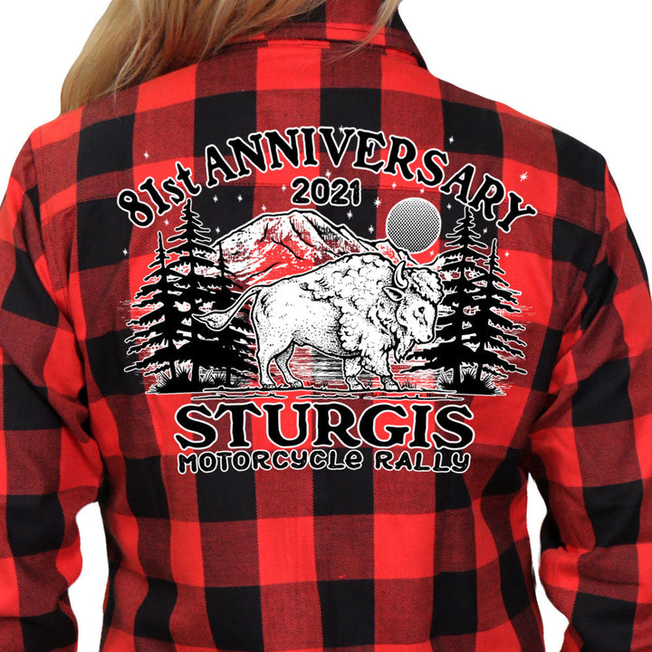 Sturgis Motorcycle Rally 2021 Camp Ladies Red Flannel Shirt