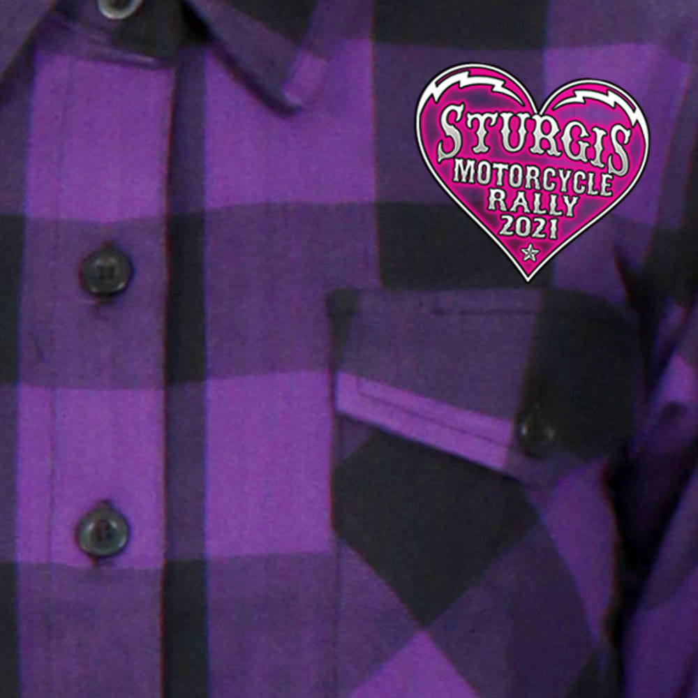 Sturgis Motorcycle Rally 2021 Heart Angel Ladies Purple Flannel Shirt