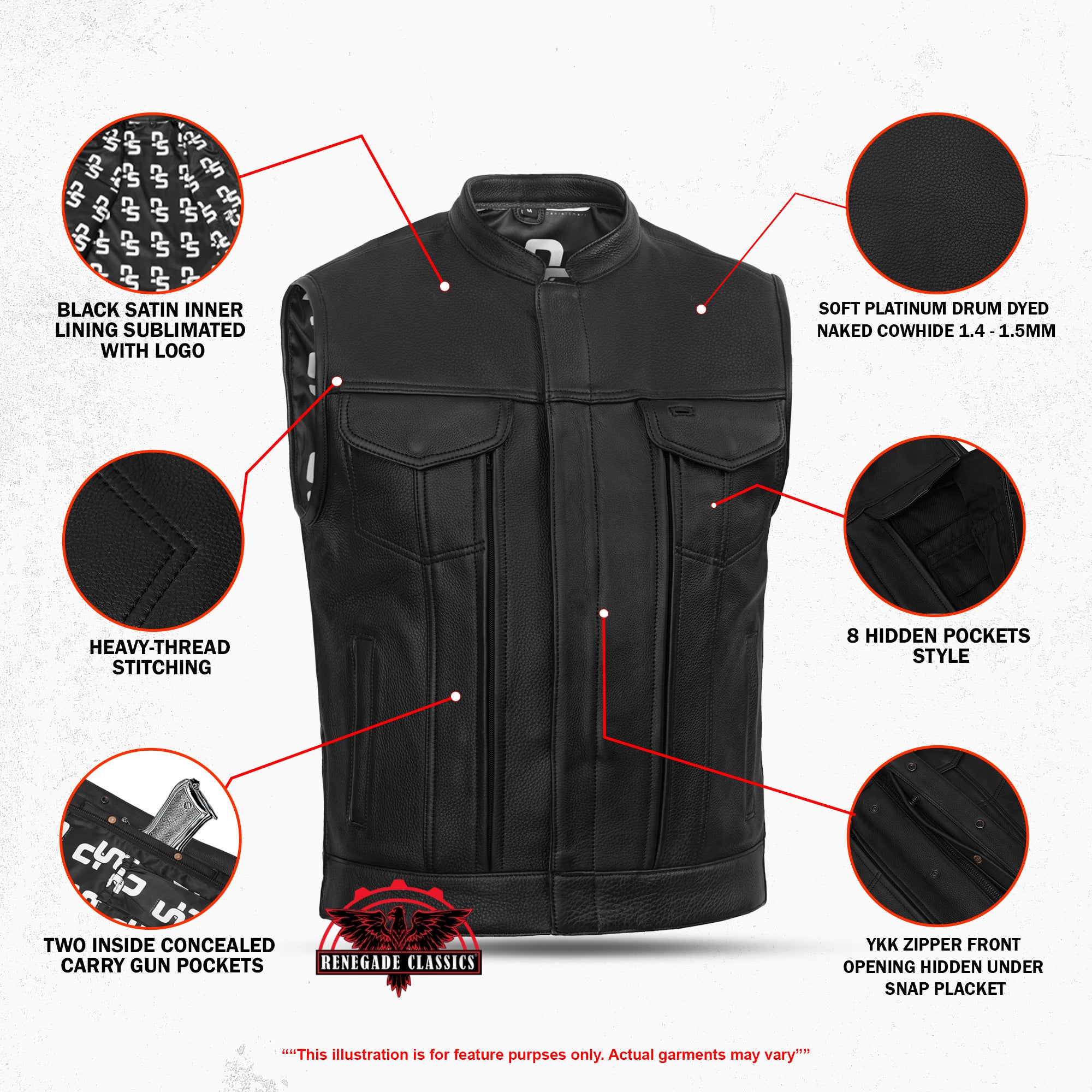 NightSentinel - Men’s Leather Motorcycle Vest