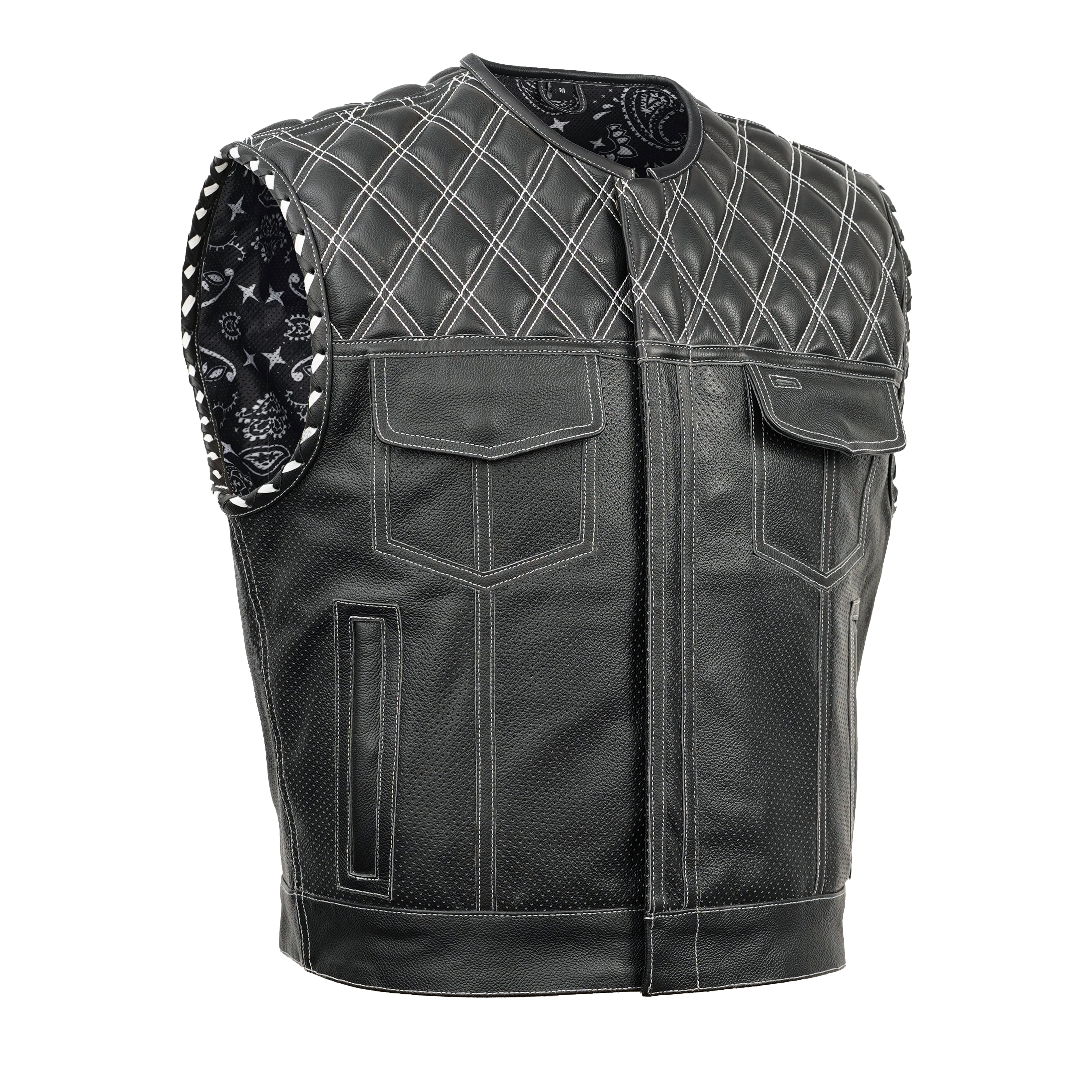 【NONCODE】Linian Leather Padded Vest Downside Mens Motorcycle Leather Vest - First MFG Co