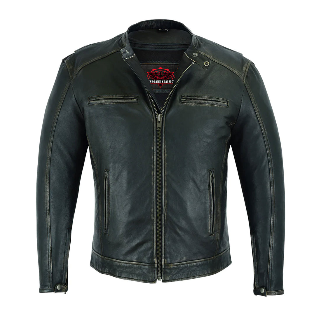 Terrain Men's  Leather Motorcycle Jacket - Olive