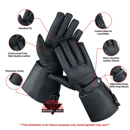 Torque Men's Leather Gauntlet Gloves - Black