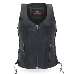 Hot Leathers VSL1013 Ladies motorcycle style Black Leather Side Lace Zip-Up Biker Vest