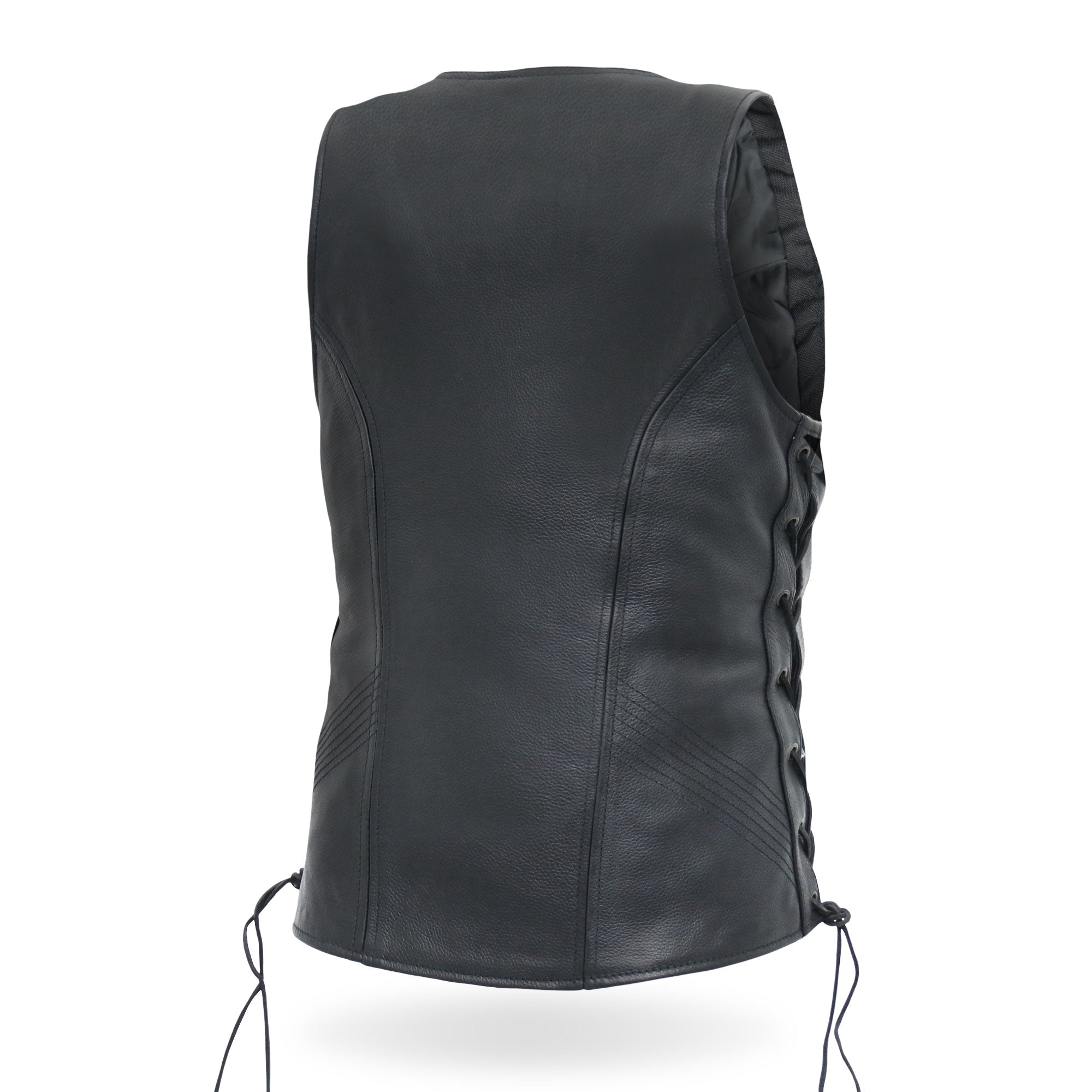 Hot Leathers VSL1013 Ladies motorcycle style Black Leather Side Lace Zip-Up Biker Vest