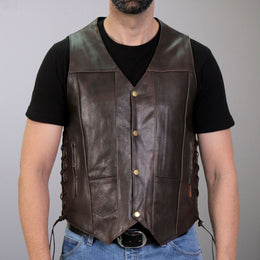 Hot Leathers VSM1040 Men's Retro Brown Motorcycle style 'Side Lace' Leather Biker Vest