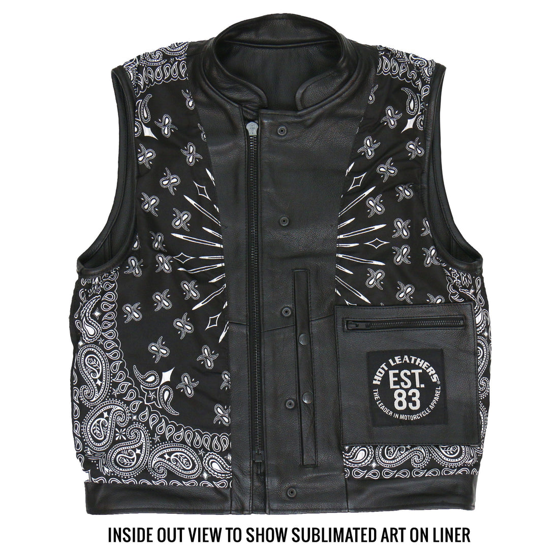 Hot Leathers VSM1049 Men's Black 'Paisley' Motorcycle Club style Conceal and Carry Leather Biker Vest