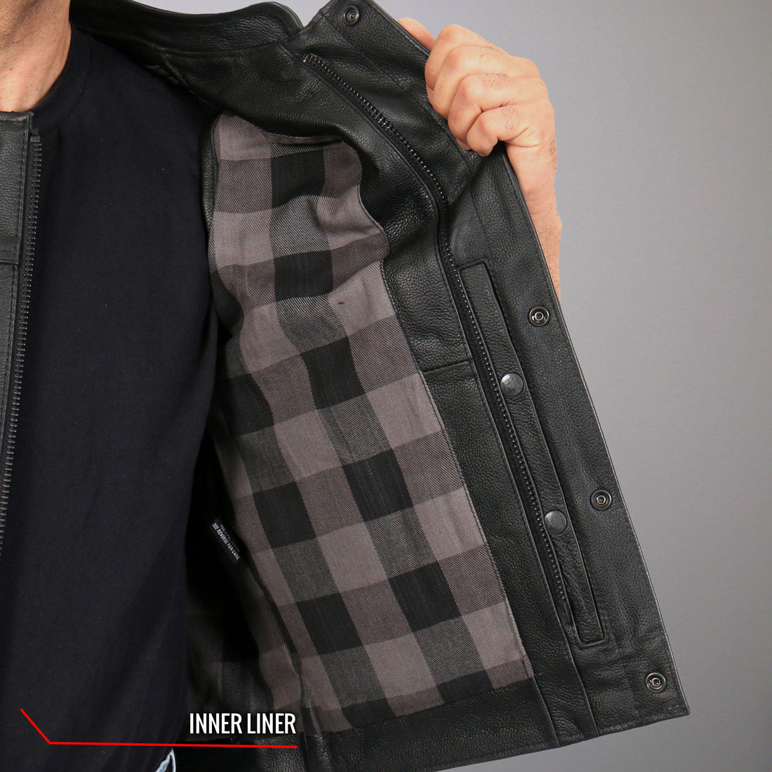 Hot Leathers VSM1059 Men's Black 'Flannel Grey' Motorcycle Club style Conceal and Carry Leather Biker Vest
