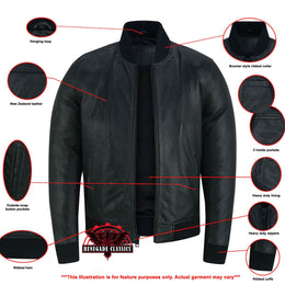 York Men's Fashion Black Leather Bomber Jacket