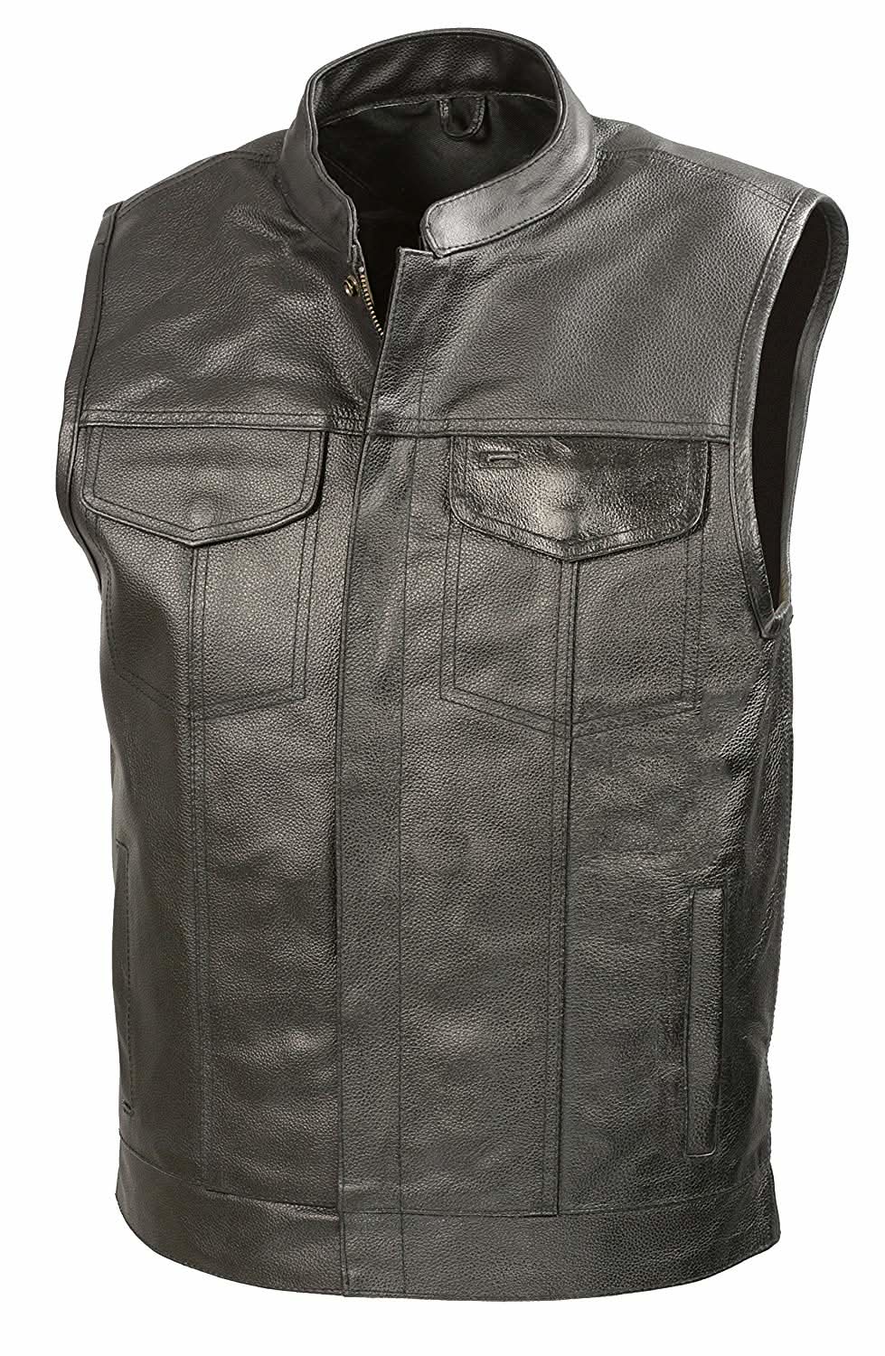 SOA Men’s Black Premium Leather Club Style Motorcycle Riding Vest BZ6210