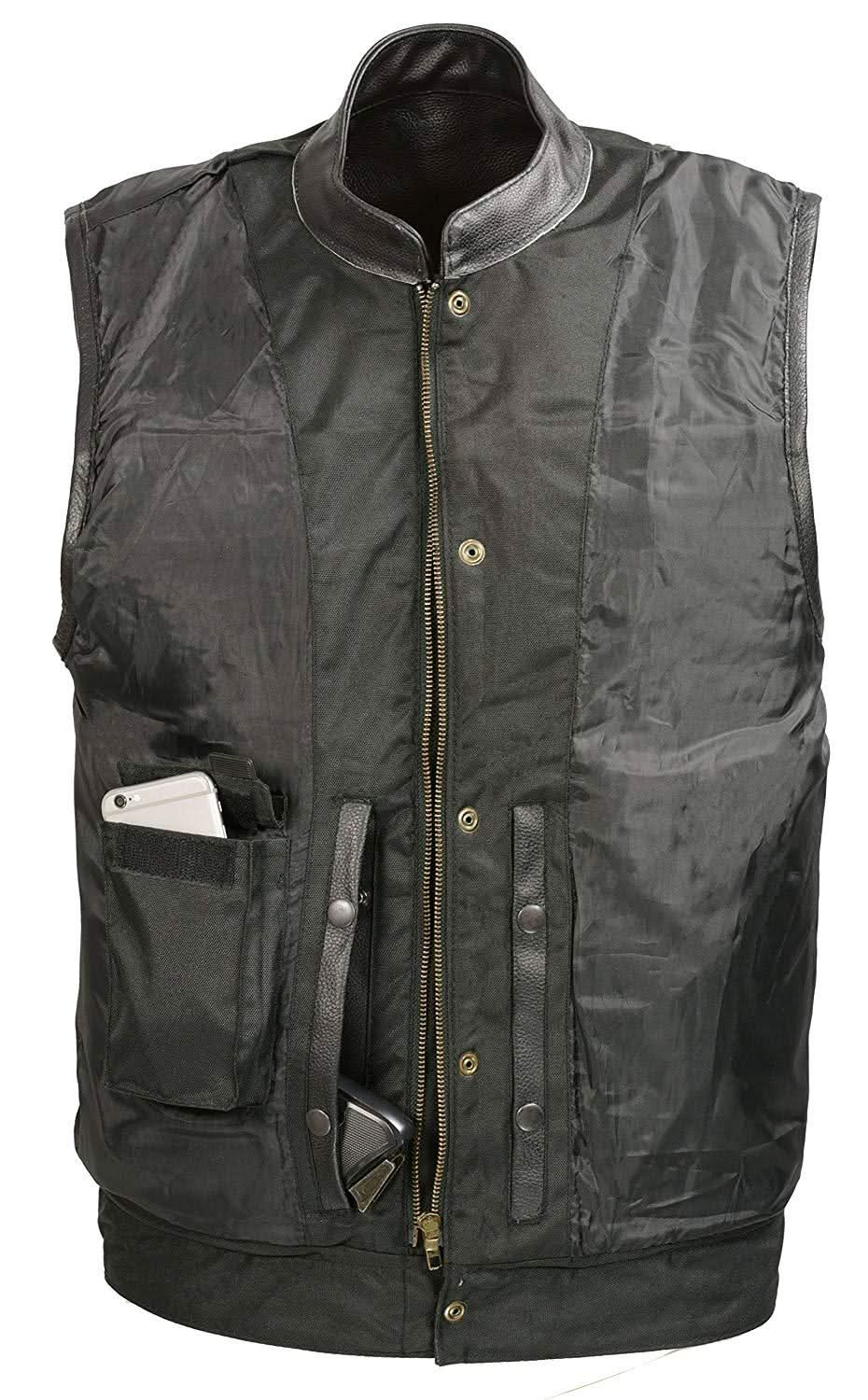 SOA Men’s Black Premium Leather Club Style Motorcycle Riding Vest BZ6210