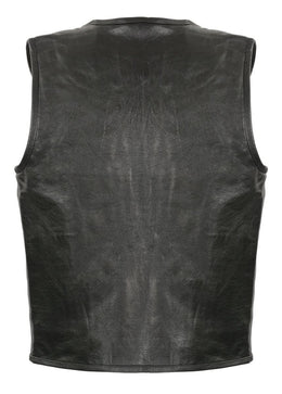 Club Vest CVM3740 Men’s Black Seamless Front and Back Design Leather Vest