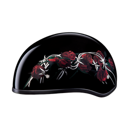 DOT Approved Daytona Motorcycle Half Face Helmet - Skull Cap Graphics for Men & Women, Scooters, ATVs, UTVs & Choppers - W/ Barbed Roses
