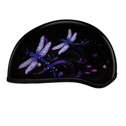 DOT Approved Daytona Motorcycle Half Face Helmet - Skull Cap Graphics for Men & Women, Scooters, ATVs, UTVs & Choppers - W/ Dragonfly