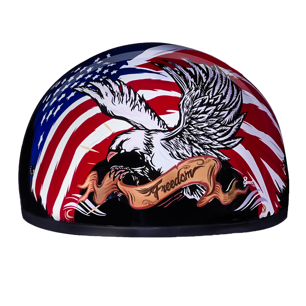 DOT Approved Daytona Motorcycle Half Face Helmet - Skull Cap Graphics for Men & Women, Scooters, ATVs, UTVs & Choppers - W/ Freedom 2.