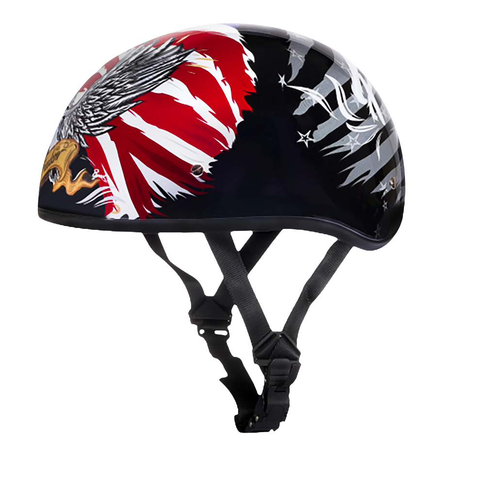 DOT Approved Daytona Motorcycle Half Face Helmet - Skull Cap Graphics for Men & Women, Scooters, ATVs, UTVs & Choppers - W/ Freedom 2.