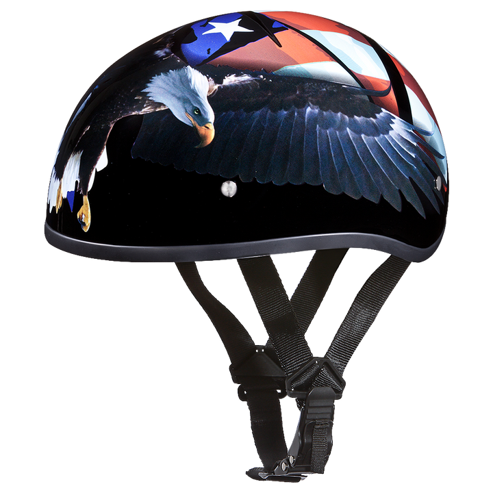 DOT Approved Daytona Motorcycle Half Face Helmet - Skull Cap Graphics for Men & Women, Scooters, ATVs, UTVs & Choppers - W/ Freedom