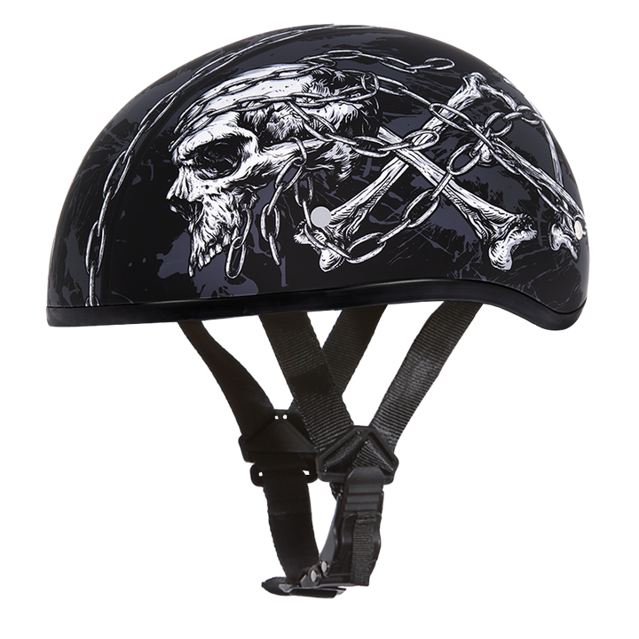 DOT Approved Daytona Motorcycle Half Face Helmet - Skull Cap Graphics for Men & Women, Scooters, ATVs, UTVs & Choppers - W/ Skull Chains