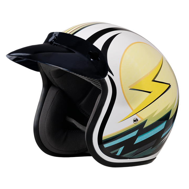 DOT Approved Daytona Cruiser Open Face Motorcycle Helmet - Men, Women & Youth - With Visor & Graphics - W/ Lightning